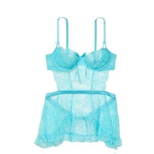 VS Victoria's Secret Wicked Open-Back Babydoll - Cool Aqua Sky Blue NWT SIZE L